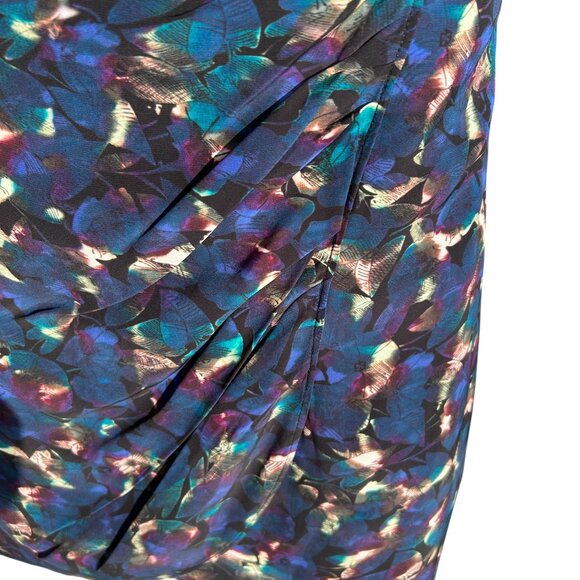 The Kooples Tulip Mini Skirt Mock Wrap Neon Flowers Fall sz 1 S Black Blue Multi - Picture 2 of 4